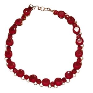 Faux red ruby link necklace goldtoned vintage prong set